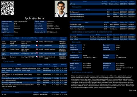 Contoh formulir pelaut