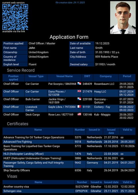 Seafarer’s resume in English
